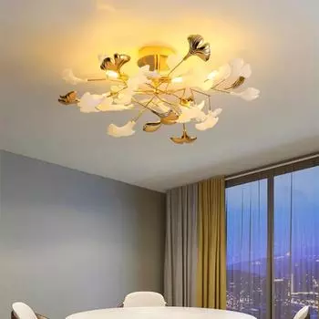 Постмодернистский дизайнерский роскошный потолочный светильник в виде листьев гинкго для гостиной, спальни, потолочная люстра, светильник для освещения интерьера столовой Warm white
