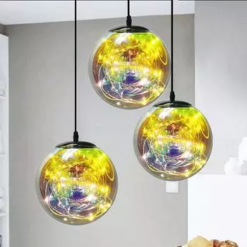 Постмодернистское скандинавское покрытие, цветной светодиодный стеклянный шар, подвесной светильник, украшение для столовой, освещение и сферическая форма