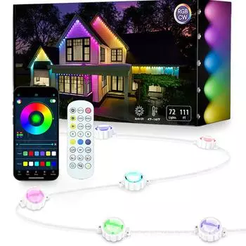 Постоянное наружное освещение BT соединение 98 футов с 72 светодиодными лампами RGB карнизное освещение кнопка/приложение/пульт дистанционного управления 36 lights US Plug