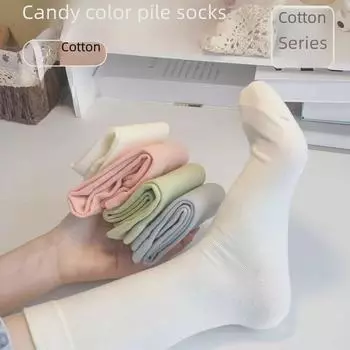 Postpartum White Pile Socks, Vibrato Style, Spring/Autumn Boneless, Japanese College Mid-Tube Sweat-Absorbent Socks светло-коричневого