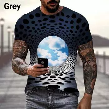 Поступление, модная повседневная мужская крутая футболка с 3D принтом неба, мужская персонализированная забавная футболка, топы с короткими рукавами XXS