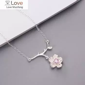 Поступление настоящего 925 стерлингового серебра хрустальные ожерелья цветы кулон чистое серебро ювелирные изделия для женщин 45cm