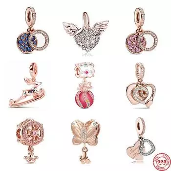 Поступление, розовое золото, крылья ангела, любимые бусины «сделай сам», подходят оригинальные подвески, серебро 925 пробы, женские аксессуары для изготовления ювелирных изделий своими руками