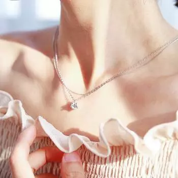 Поступления 925 стерлингового серебра Двойной циркон Ожерелья и подвески для женщин Мода sterling-silver-jewelry 45cm