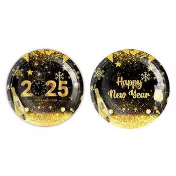 Посуда для кануна года 2025 года, золотые и черные одноразовые бумажные тарелки, чашки, салфетки, декоративные принадлежности для вечеринки в честь года