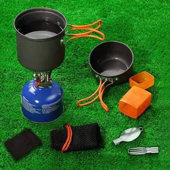Посуда для кемпинга и походов на открытом воздухе с мини-кемпинговой пьезоэлектрической плитой с зажиганием, походной кулинарией