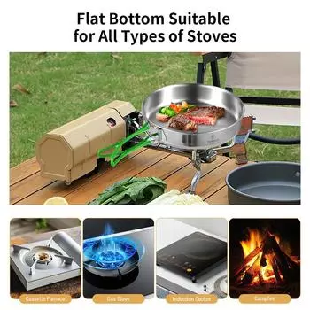 Посуда для кемпинга из нержавеющей стали для 1-2 человек, кастрюля, сковорода для всех типов плит серебряный