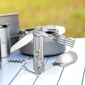Посуда для кемпинга, столовая посуда, компактные портативные карманные наборы с ложкой и вилкой 5 в 1, столовые приборы