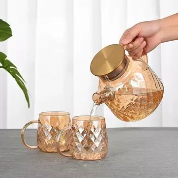 Посуда для питья Прозрачный чайник Заварочный чайник Стеклянный кувшин для воды с крышкой Диспенсер для напитков Контейнер для сока Термостойкие холодные кувшины Кухня