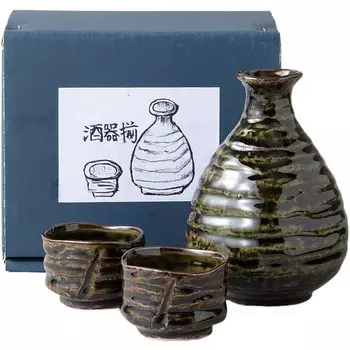 Посуда для сакэ Tokkuri Ochoko Диаметр 9 x Высота Ручная работа Горячее Холодное Саке Mino Сделано в Японии Набор для эля, Набор, 13 см, 380 мл, Saboribe, Стиль, Посуда,