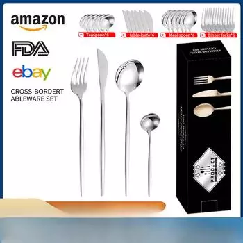 Посуда из нержавеющей стали, 24 предмета, нож для стейка в стиле Western Hotel, вилка и ложка, подарочный набор на 6 персон 24*7.5*5 золотой/розовый