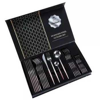Посуда из нержавеющей стали, 24 предмета. Тонкий костюм. Позолоченный нож, вилка и ложка. Посуда в стиле вестерн. 24pcs чёрный