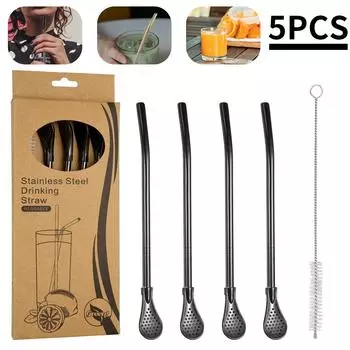 Посуда из нержавеющей стали 304, соломенная ложка, костюм, пузырьковый чай, ложка Yerba Mate, ситечко, ложка для перемешивания, съемная Silver 18cm