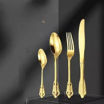 Посуда из нержавеющей стали 410, гостиничный нож для западной еды, вилка и ложка, рельефная посуда big fork золотой