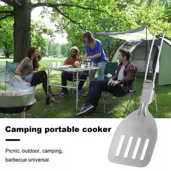 Посуда из нержавеющей стали для кемпинга, термостойкая антипригарная складная ручка, портативная лопатка для барбекю на открытом воздухе, дуршлаг, ложка D