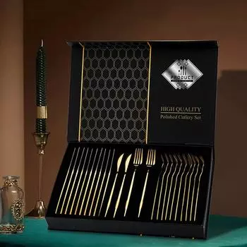 Посуда из нержавеющей стали, подарочная коробка из 24 предметов, нож и вилка для стейка в стиле вестерн для семейного отеля 24set серебряный