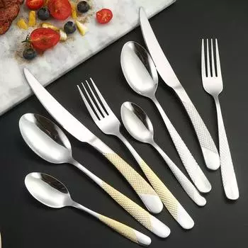 Посуда из нержавеющей стали серии Star Diamond, нож для стейка, вилка для фруктового салата, десертная ложка small spoon серебряный