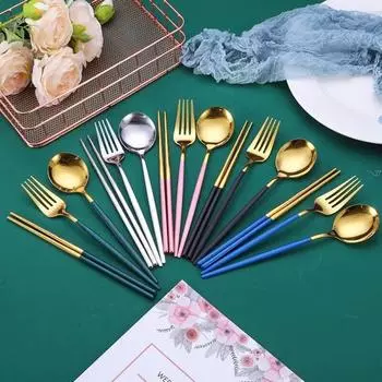 Посуда из нержавеющей стали, вилка, ложка, палочки для еды, портативный набор посуды для путешествий, креативные подарки