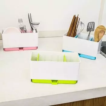 Посуда, кухонный инструмент, палочки для еды, ложка, вилка, контейнеры, инструмент с тремя слотами синий