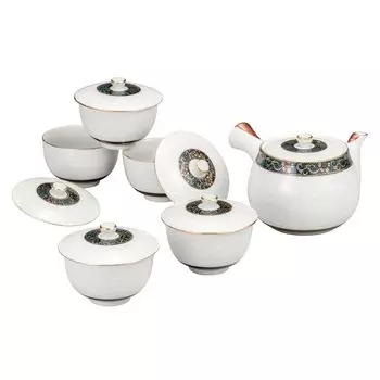 Посуда Кутани Чайный сервиз Иватая с белой крышкой, перегородчатая эмаль K8-774