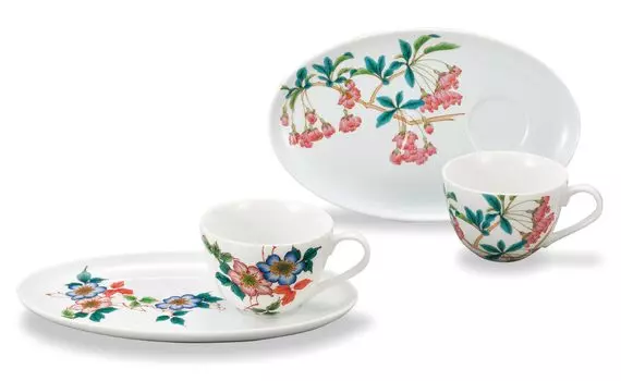 Посуда Кутани Иватая, парная чашка, блюдце Нишу и AP7-0902