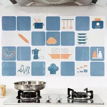 Посуда с фруктами и фруктами в виде животных, закуски, водонепроницаемая клейкая наклейка на стену, кухонные наклейки синий