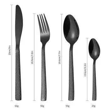 Посуда с квадратной ручкой из змеиной кожи, ручка-молот из нержавеющей стали, набор из 24 предметов, креативный нож для стейка в стиле вестерн, вилка, ложка, черная