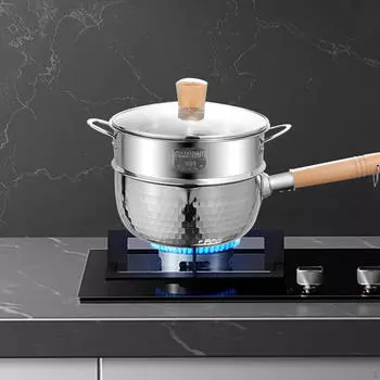 Посуда с пароваркой, кастрюля из нержавеющей стали с длинной ручкой, туристическое снаряжение 16cm