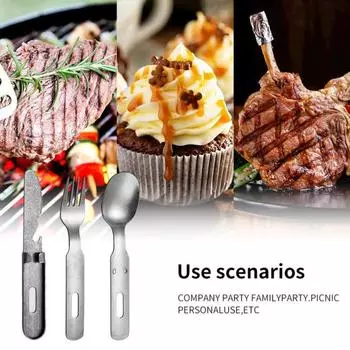 Посуда с сумкой для хранения, многофункциональная нержавеющая сталь, ложка для кемпинга, вилка для кемпинга, набор инструментов для пикника, принадлежности для пикника чёрный