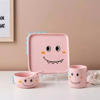 Посуда в Корейском стиле, креативный милый мультяшный динозавр, керамический набор посуды, детская домашняя миска для завтрака, тарелка, кружка для молока розовый