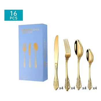 Посуда в стиле вестерн из нержавеющей стали, костюм из 16 предметов, высококачественный нож для стейка с тиснением из нержавеющей стали 304, вилка и ложка