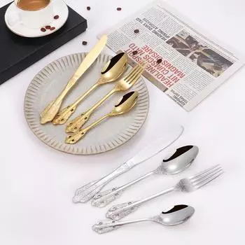 Посуда в стиле вестерн из нержавеющей стали 304, нож, вилка и ложка для стейка, набор из 4 предметов с тиснением в стиле ретро, подарочная коробка