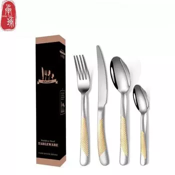 Посуда в стиле вестерн из нержавеющей стали. Нож с ромбовидной талией. Вилка и ложка, 4 предмета. Нож для стейка в штучной упаковке. Вилка и ложка, набор из 4 предметов. 4pcs/set серебряный