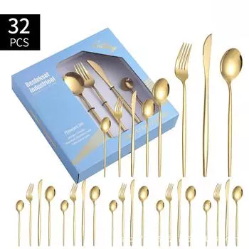 Посуда в стиле вестерн из нержавеющей стали, комплект из 32 предметов, нож для стейка, вилка и ложка, подарочная упаковка с отверстиями оконного типа, костюм