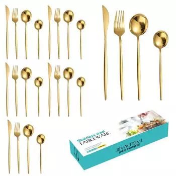 Посуда в стиле вестерн из нержавеющей стали, нож, вилка, ложка, набор из 24 предметов для 6 человек, нож для стейка, вилка, ложка, небольшой набор ложек 24 Piece Set