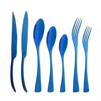 Посуда Зеркало 1 шт., синие столовые приборы из нержавеющей стали 304, вилка, нож, ложка, десертные вилки, набор столовых приборов, посуда для вечеринки, свадьбы Tea Spoon синий