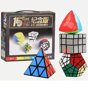 Посылка из 4 предметов SengSo Magic Cubomagical Kit 3*3 2*2 4*4 5*5 Зеркало Pyrimad Triangle Megaminx 222 4x4 5x5 Набор различных Speedcubes красный