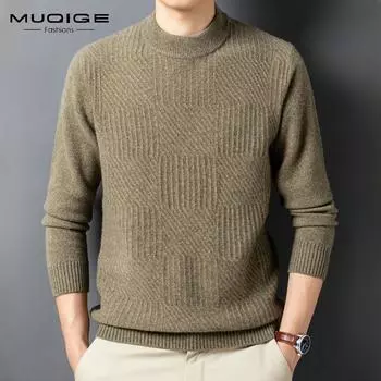 Пот мужской осенне-зимний новый шерстяной мужской свитер с круглым вырезом, утепленный свитер, топ M зелёный