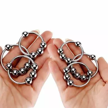 POTATO Cock Ring Stainless Steel Penis Ring for Men Diameter with 4 Beads 6 Size Set Stylish Sexy Restraint Sex Toy for Men 25mm-40mm Men s