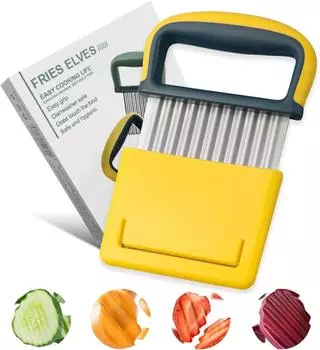 Potato Crinkle Cutter, Stainless Steel Crinkle Cutter Knife French Fries Cutter Wavy Blade Slicer Dishwasher Safe жёлтый