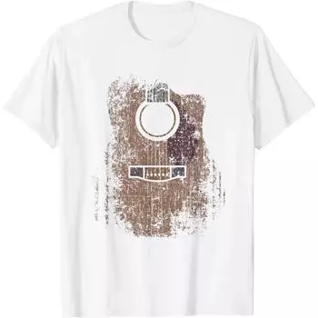 Потертая акустическая гитара, винтажный музыкант, футболка с рок-н-ролльной музыкой, крутой подарок, унисекс, летние мягкие топы, графическая футболка S