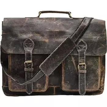 Потертая кожаная сумка-мессенджер для ноутбука Hunter Buffalo, офисный портфель, дорожная сумка через плечо, офисная сумка 16 x 12 x 4 in коричневый