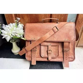 Потертая мужская сумка-мессенджер для ноутбука ручной работы 12 x 16 x 5 in коричневый