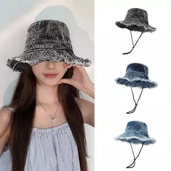 Потертая шляпа-ведро, разноцветная шляпа для рыбалки, потертая шляпа-ведро для взрослых, летняя и весенняя, солнцезащитная шляпа для рыбака светло-синий