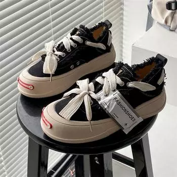 Потертые парусиновые туфли женские новые модные универсальные одинарные туфли на толстой подошве индивидуальные туфли для доски дышащие белые туфли женские брендовые 35