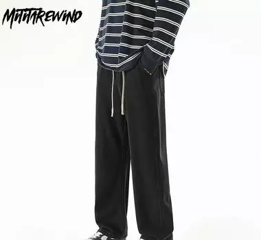 Выстиранные потертые джинсы Four Seasons Daily Casual Baggy Men s Jeans High Talys Drawstring Straight Jeans Simple Style Denim Pants S серый