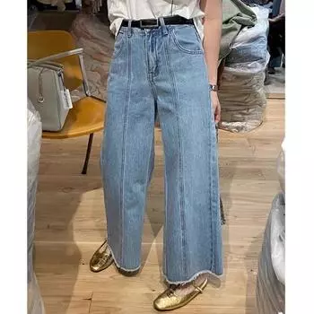 Потертые светло-голубые капри в стиле пэчворк, прямые джинсы, женские летние свободные брюки с высокой талией, повседневные широкие брюки, элегантные XL