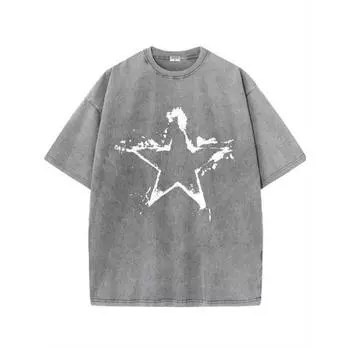 Потертый гранж-дизайн с белой звездой, Ретро стиль, классическая мужская футболка с круглым вырезом и коротким рукавом, чистый S