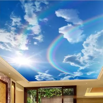 Потолочная Настенная Роспись Голубое Небо Белые Облака Потолочные Обои Подходит Для Спальни Лобби 3d Настенная Роспись Домашнего Декора 200 cm(W) x 140 cm(H)