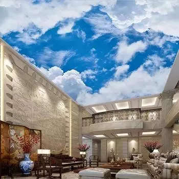 Потолочная Настенная Роспись Голубое Небо Белые Облака Потолочные Обои Подходит Для Спальни Лобби 3d Настенная Роспись Домашнего Декора 200 cm(W) x 140 cm(H)